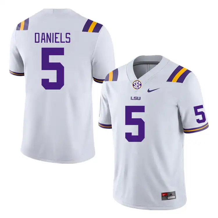 Men's LSU Tigers Jayden Daniels #5 White NCAA Football Jersey